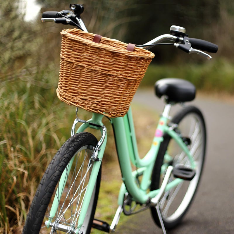 ProSource Wicker Bike Basket Front Cargo for Women and Men, Fits Most Bikes, Beach Cruiser, Stationary Bike, Ebike, Road Bike, Light Brown - Image 2
