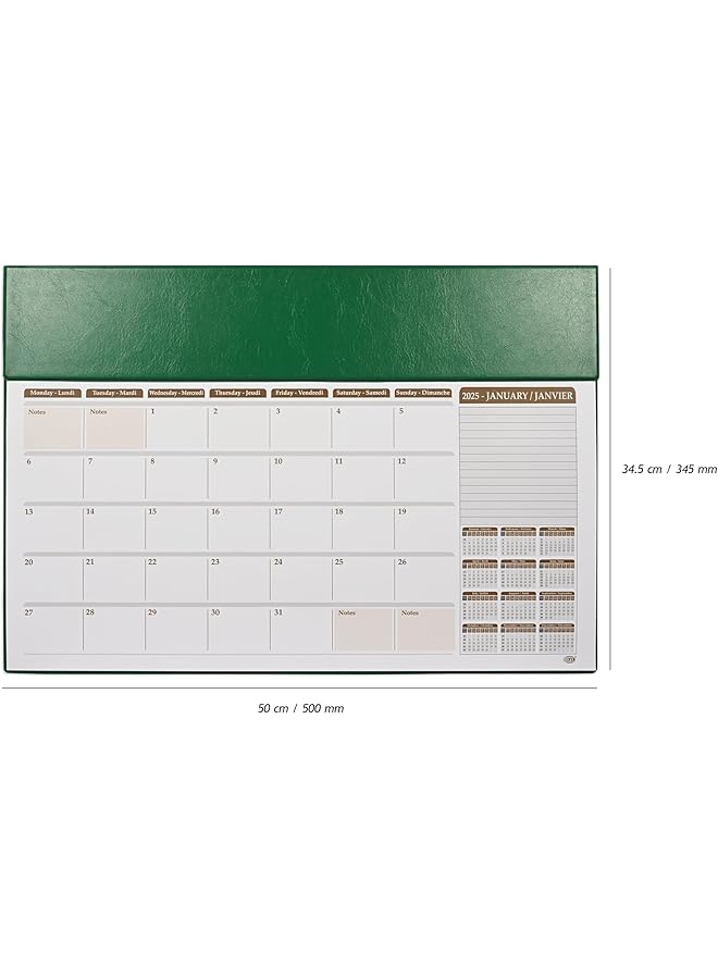 erorex 2025 Year Planner With Pvc Desk Blotter Materials 12 Sheets 1 Month Per Sheet Size 490X340Mm English French White Paper Green Color Fsdk2Ef25Gr - Image 4