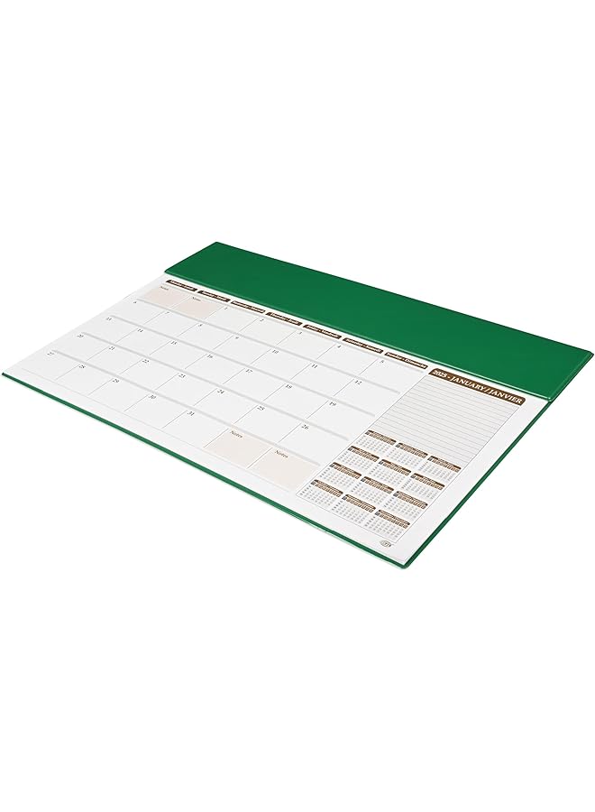 erorex 2025 Year Planner With Pvc Desk Blotter Materials 12 Sheets 1 Month Per Sheet Size 490X340Mm English French White Paper Green Color Fsdk2Ef25Gr - Image 1