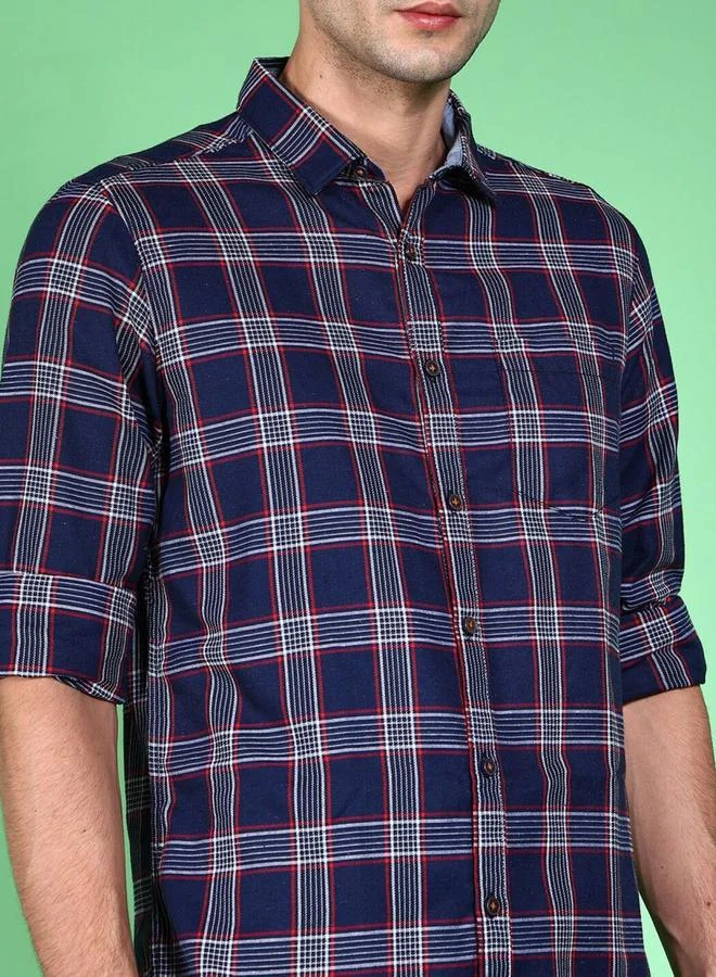 Take Two Men Navy Blue Checked Casual Shirt By HardSoda