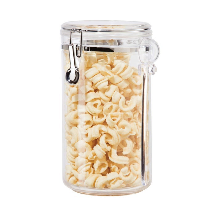 CLEAR CANISTER AIRTIGHT 72OZ CLAMP LID SPOON AIRTIGHT FOOD STORAGE CONTAINER FOR KITCHEN PANTRY STORAGE OF BULK DRY FOODS PASTA FLOUR SUGAR COFFEE RICE TEA SPICES HERBS