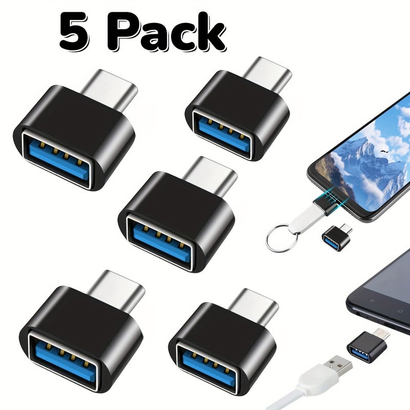 5 Pack USB C to OTG Adapter Type C to USB 2.0 Converter for iPhone 15 iPad Pro MacBook Galaxy Pixel - Image 1