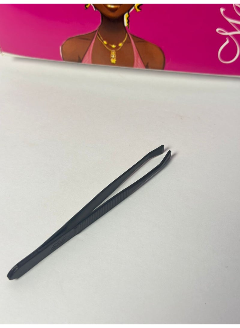 ملقط صغير للحواجب للنساء، أداة محمولة لإزالة شعر الحواجب، حاد، مصنوع من الفولاذ المقاوم للصدأ الأسود غير اللامع، قطعة واحدة - Image 1