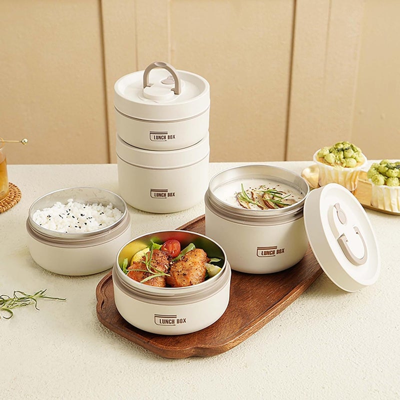 HAPPY HOME Stainless Steel Thermal Bento Box Leakproof Lunch Box,Portable Insulated Lunch Container Set With Bag For Adults, Kids Stackable Stainless Steel Food Container (2 Layer coffee,150ml+350ml) - Image 2