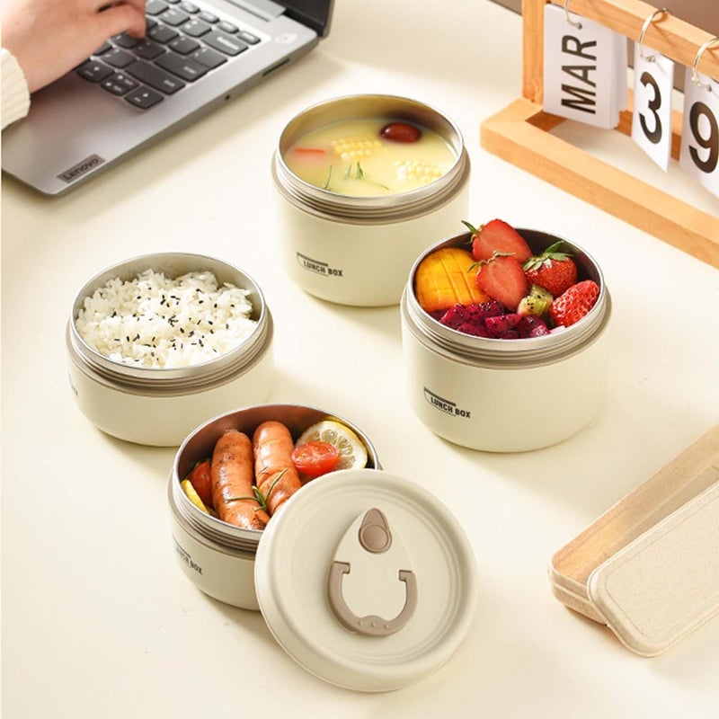 HAPPY HOME Stainless Steel Thermal Bento Box Leakproof Lunch Box,Portable Insulated Lunch Container Set With Bag For Adults, Kids Stackable Stainless Steel Food Container (2 Layer coffee,150ml+350ml) - Image 3