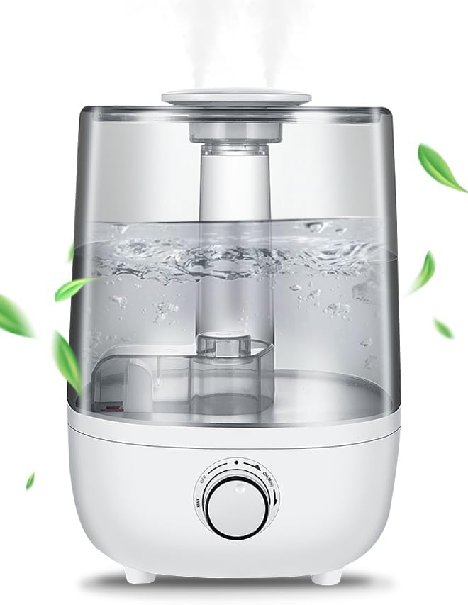 Air Humidifier with humidity display, Cool Mist Humidifier with 3 adjustment modes, Night Light Function, lasts 20hs (h01)