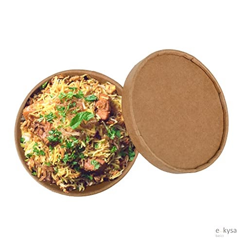 e kysa basics ekysa basics Disposable Craft Paper Food Container with Lid – 500 ml, Thick-Walled, Leak-Resistant, Eco-Friendly Bowl/Tub, Brown, Pack of 15 - Image 3