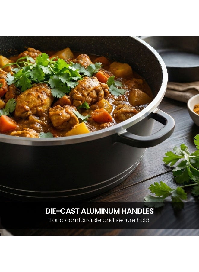 فوجاتي VOGATI 6Pcs Black Titanium Granite Cookware Set with Lids – 32cm, 36cm, 40cm Large Casserole Pots, 100% PFOA Free, Large Non-Stick Pots, Cooking Pot Set for Kitchen & Non Stick Sets for Cooking - Image 5