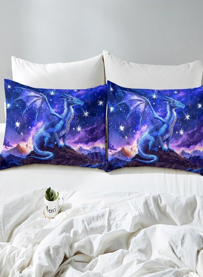 Homewish Dragon Fitted Sheet Twin Size,Starry Sky Mountains Bedding Set for Kids Girls Boys Room Decor,Blue Purple Western Magical Bed Sheet 2Pcs,Wild Animal Trippy Sheet Set,1 Pillowcase - Image 5