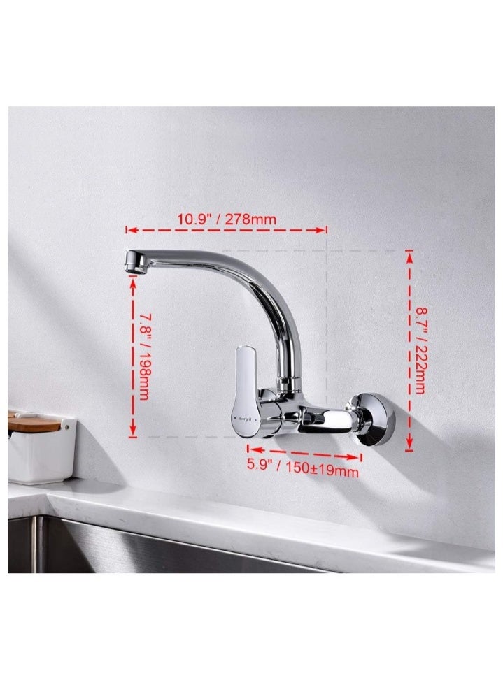 ALMIFTAH Premium Chrome Wall-Mounted Kitchen Sink Faucet – 360° Swivel Spout, Single Lever Control, Solid Brass Body | Modern Wall Tap for Kitchen, Bathroom & Utility Sink - Image 2