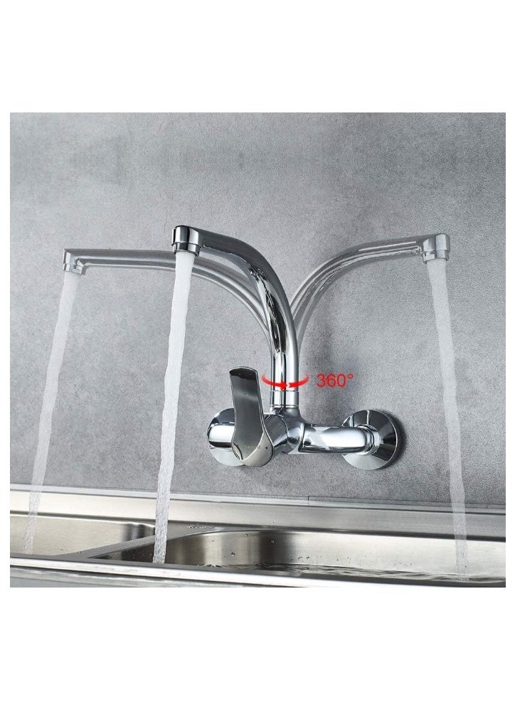ALMIFTAH Premium Chrome Wall-Mounted Kitchen Sink Faucet – 360° Swivel Spout, Single Lever Control, Solid Brass Body | Modern Wall Tap for Kitchen, Bathroom & Utility Sink - Image 3