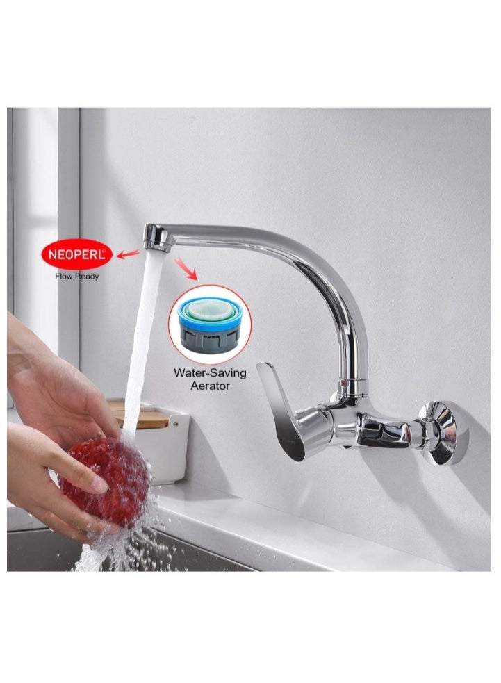 ALMIFTAH Premium Chrome Wall-Mounted Kitchen Sink Faucet – 360° Swivel Spout, Single Lever Control, Solid Brass Body | Modern Wall Tap for Kitchen, Bathroom & Utility Sink - Image 5