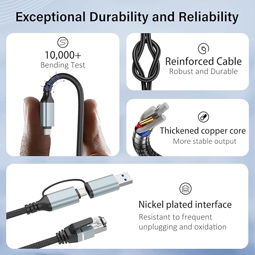 Dacrown USB C to Ethernet Cable 10 FT, Type C to RJ45 LAN Cord, Gigabit Network Internet Adapter, Directly Connected, Thunderbolt 4/3 Compatible with MacBook Air/Pro, XPS, iPhone 15 Series, Galaxy S24 - Image 4