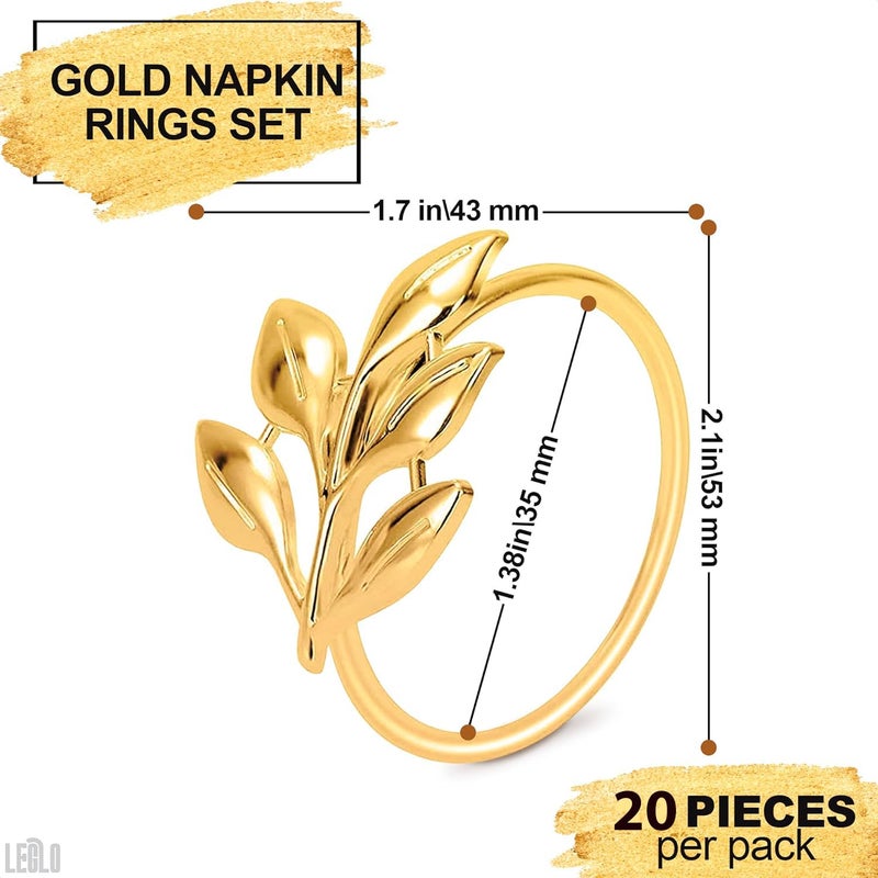LEGLO 20 Pcs Gold Fall Napkin Rings - Gold Napkin Rings Bulk Gold Leaf Napkin Rings Flower Napkin Rings Boho Napkin Rings Set of 20 - Napkin Rings Gold Table Napkins Rings Napkin Holders for Cloth Napkins - Image 2