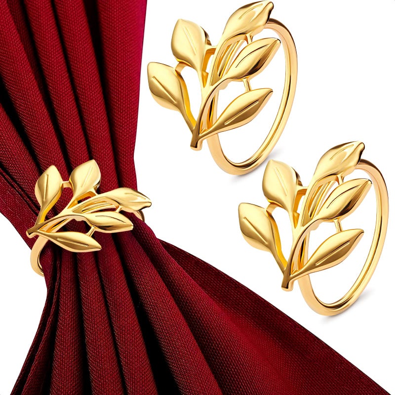 LEGLO 20 Pcs Gold Fall Napkin Rings - Gold Napkin Rings Bulk Gold Leaf Napkin Rings Flower Napkin Rings Boho Napkin Rings Set of 20 - Napkin Rings Gold Table Napkins Rings Napkin Holders for Cloth Napkins - Image 1