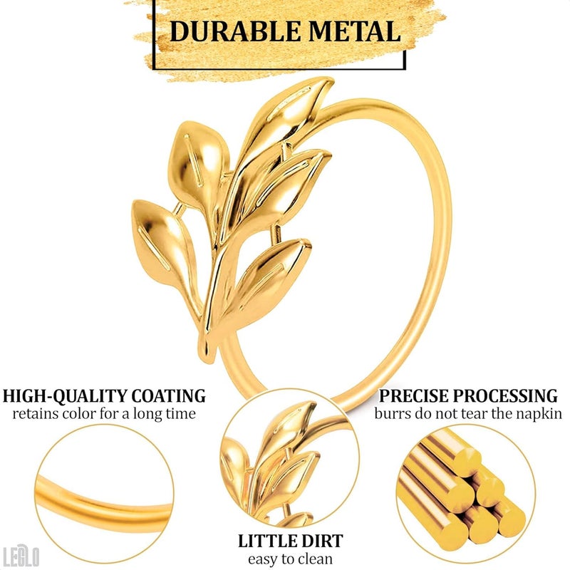 LEGLO 20 Pcs Gold Fall Napkin Rings - Gold Napkin Rings Bulk Gold Leaf Napkin Rings Flower Napkin Rings Boho Napkin Rings Set of 20 - Napkin Rings Gold Table Napkins Rings Napkin Holders for Cloth Napkins - Image 3