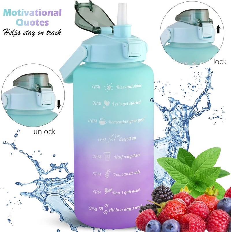 64 OZ/Half Gallon Water Bottle Jug, Motivational Time Marker Straw with Brush Leakproof BPA Reusable, Drink Enough Water Daily for Fitness, Gym, Outdoor Sports Activity(Pink Blue) - Image 4