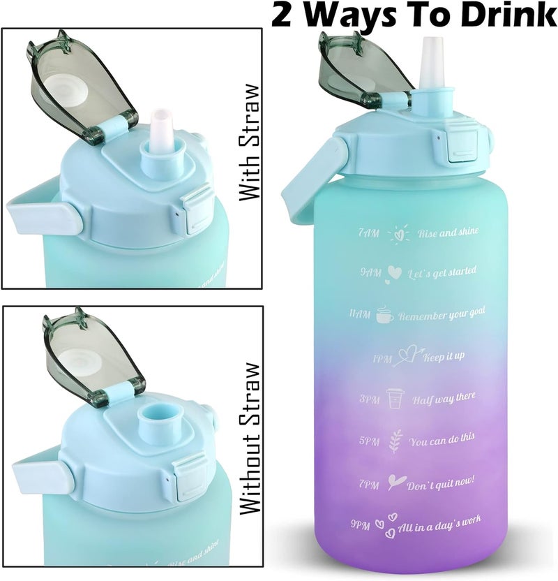 64 OZ/Half Gallon Water Bottle Jug, Motivational Time Marker Straw with Brush Leakproof BPA Reusable, Drink Enough Water Daily for Fitness, Gym, Outdoor Sports Activity(Pink Blue) - Image 2