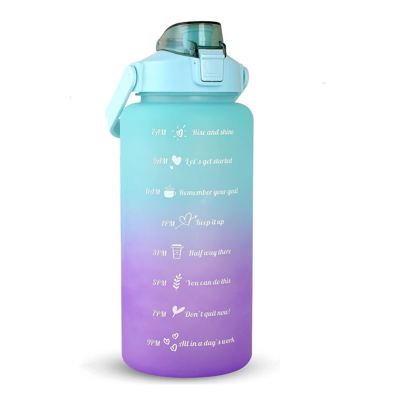 64 OZ/Half Gallon Water Bottle Jug, Motivational Time Marker Straw with Brush Leakproof BPA Reusable, Drink Enough Water Daily for Fitness, Gym, Outdoor Sports Activity(Pink Blue) - Image 1