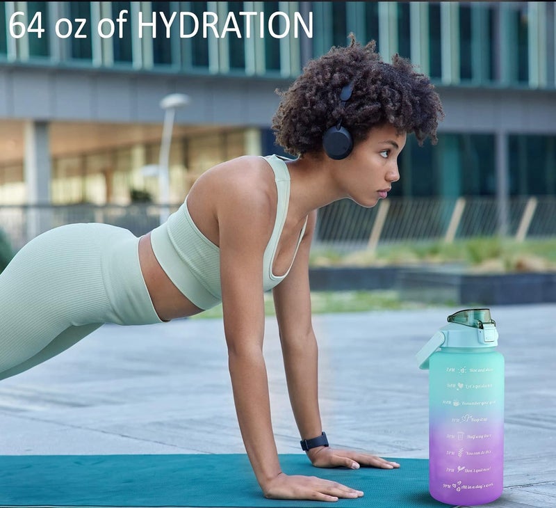 64 OZ/Half Gallon Water Bottle Jug, Motivational Time Marker Straw with Brush Leakproof BPA Reusable, Drink Enough Water Daily for Fitness, Gym, Outdoor Sports Activity(Pink Blue) - Image 5