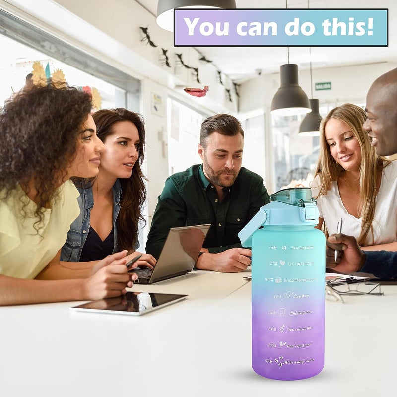 64 OZ/Half Gallon Water Bottle Jug, Motivational Time Marker Straw with Brush Leakproof BPA Reusable, Drink Enough Water Daily for Fitness, Gym, Outdoor Sports Activity(Pink Blue) - Image 3
