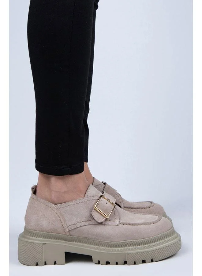 Manijero  Gloria Women's Genuine Leather Loafer with Belt Buckle Beige Suede Shoes. for Women | Best Price UAE