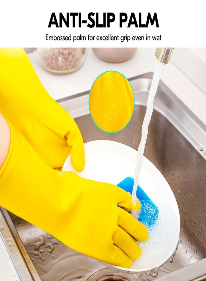 Vgo... 10-Pairs Reusable Household Gloves, Rubber Dishwashing gloves, Extra Thickness, Long Sleeves, Kitchen Cleaning, Working, Painting, Gardening, Pet Care (Size M, Yellow, HH4601) - Image 3