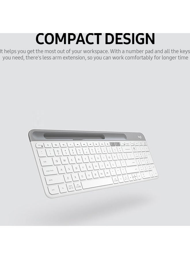Logitech K580 Slim Multi-Device Wireless Keyboard - Bluetooth/Receiver, Compact, Easy Switch, 24 Month Battery, Windows/Mac, Desktop, Tablet, Smartphone, Laptop Compatible, Arabic Keyboard White - Image 3