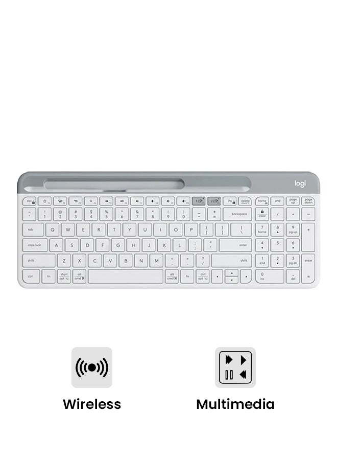 Logitech K580 Slim Multi-Device Wireless Keyboard - Bluetooth/Receiver, Compact, Easy Switch, 24 Month Battery, Windows/Mac, Desktop, Tablet, Smartphone, Laptop Compatible, Arabic Keyboard White - Image 2