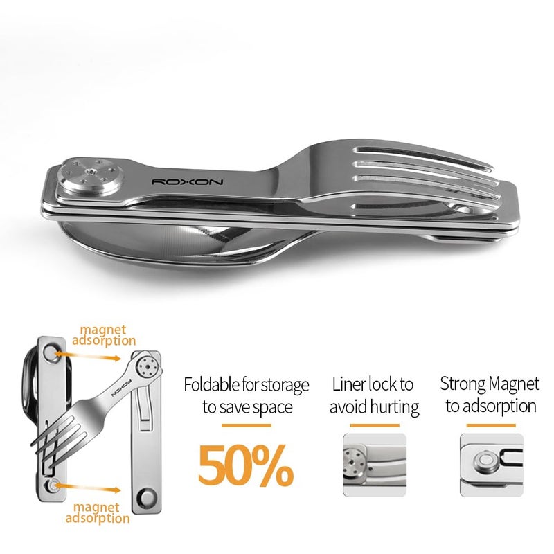 Roxon C2 Camping Utensil 2 in 1 Detachable Folding Cutlery with Fork & Spoon for Outdoor, Camping, Hiking, Easy to Carry Highly Practical Tableware - Image 3