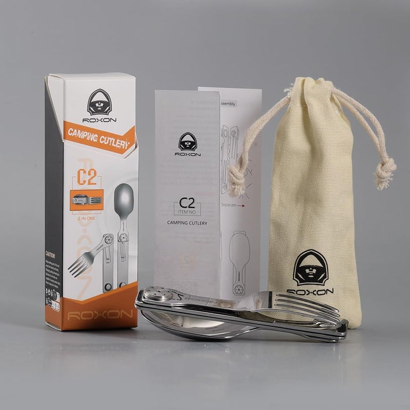 Roxon C2 Camping Utensil 2 in 1 Detachable Folding Cutlery with Fork & Spoon for Outdoor, Camping, Hiking, Easy to Carry Highly Practical Tableware - Image 5