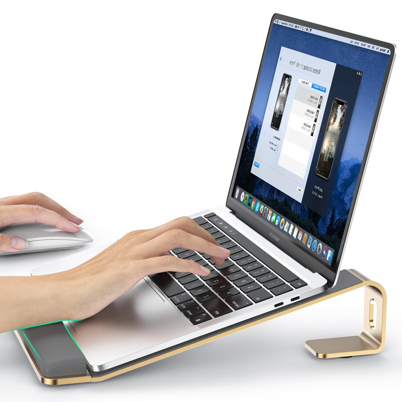 LOXP Laptop Stand for Desk, Laptop Stand with Wrist Support, Ergonomic Detachable Laptop Riser, Mount, Holder Notebook Computer Stand for MacBook Air Pro, HP, Dell, XPS, HP (10-17") Laptops - Gold - Image 1