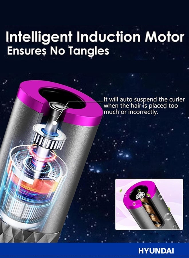 HYUNDAI مكواة شعر لاسلكية صغيرة للسفر، مكواة تجعيد أوتوماتيكية محمولة، مدمجة وبدون سلك مع بطارية 3000 مللي أمبير، آمنة ضد الحروق للمبتدئين، تخلق أمواج شاطئية طويلة الأمد وتجعيدات ضيقة، أداة تصفيف قابلة للشحن عبر USB C للسفر - Image 2