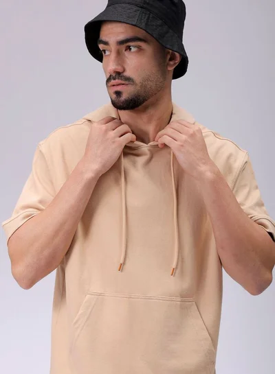 شركة المرآب الهندية Men Oversized Solid Overhead Hooded Sweatshirt