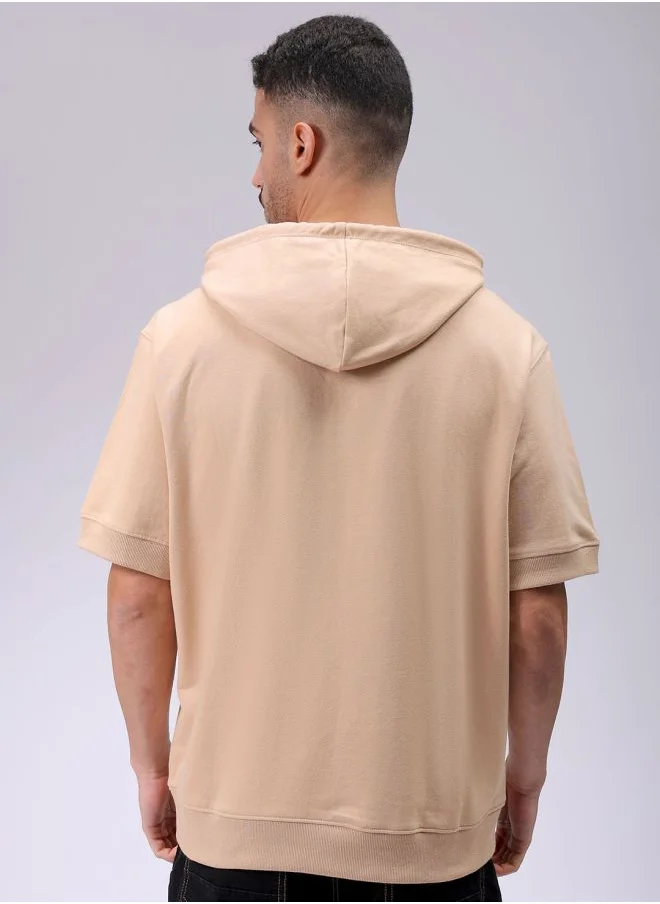 The Indian Garage Co Men Oversized Solid Overhead Hooded Sweatshirt