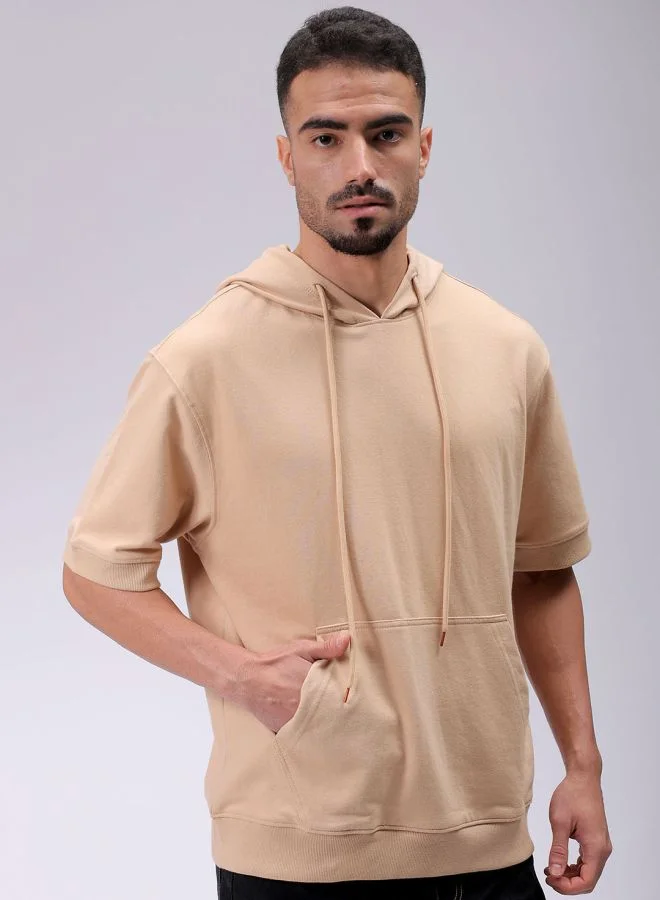 The Indian Garage Co Men Oversized Solid Overhead Hooded Sweatshirt