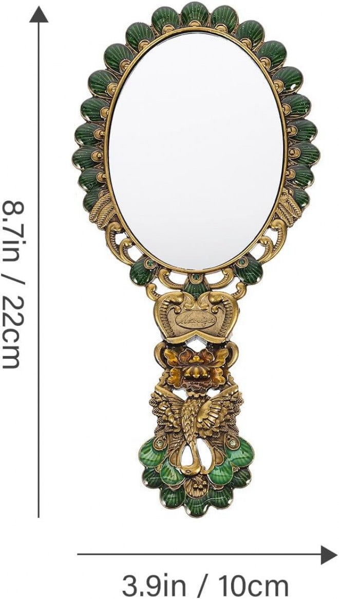 Vintage Foldable Handheld Vanity Mirror Small Portable Cosmetic Makeup Mirror with Handle for Travel and Personal Use in Antique Bronze - Image 1