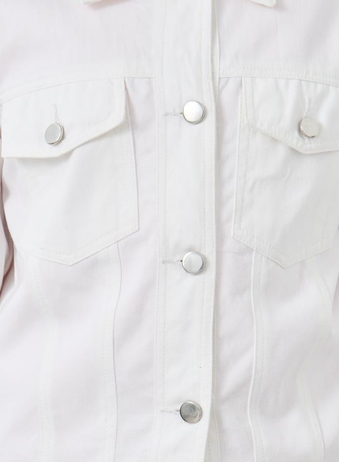 Styli White Cotton Denim Jacket with Flap Pocker - Image 4