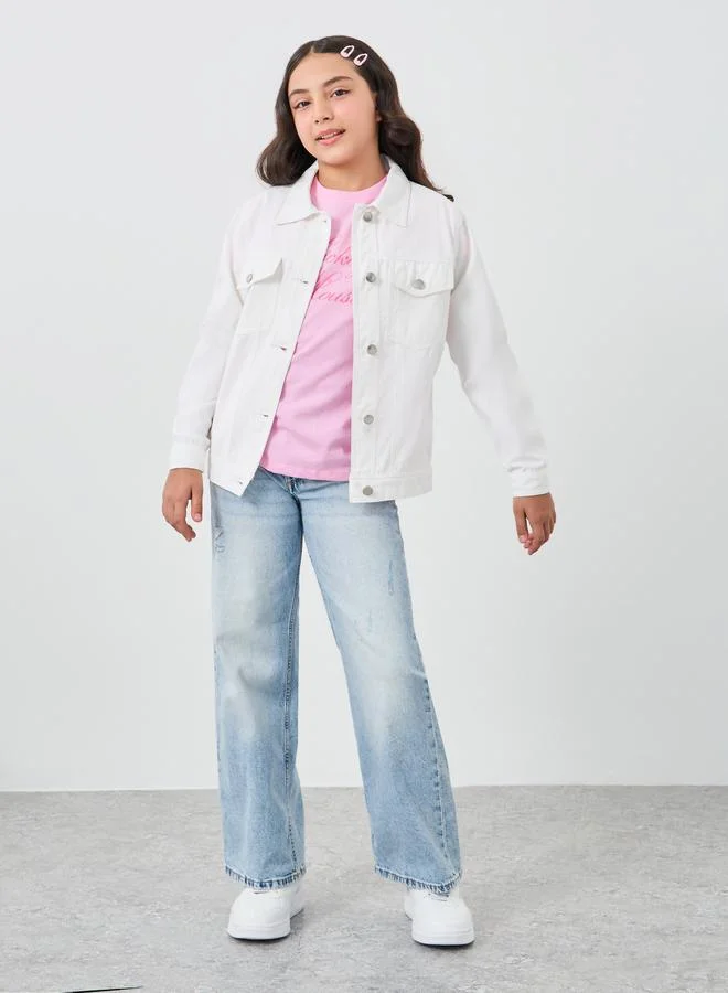 ستايلي Styli White Cotton Denim Jacket with Flap Pocker