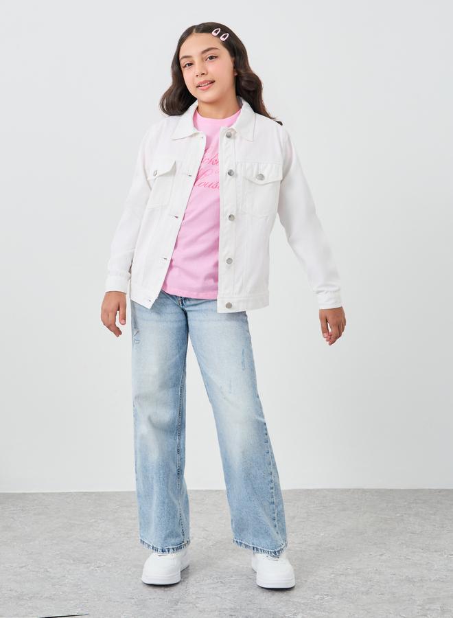 Styli White Cotton Denim Jacket with Flap Pocker - Image 2