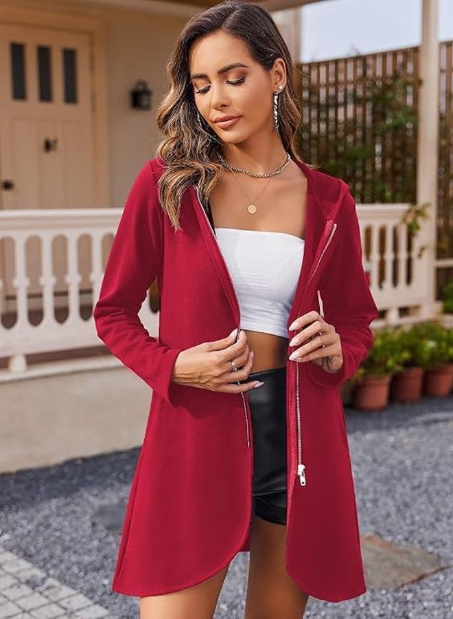 zeagoo Womens Zip Up Hoodies 2026 with Pocket, Red, 3XL - Image 2