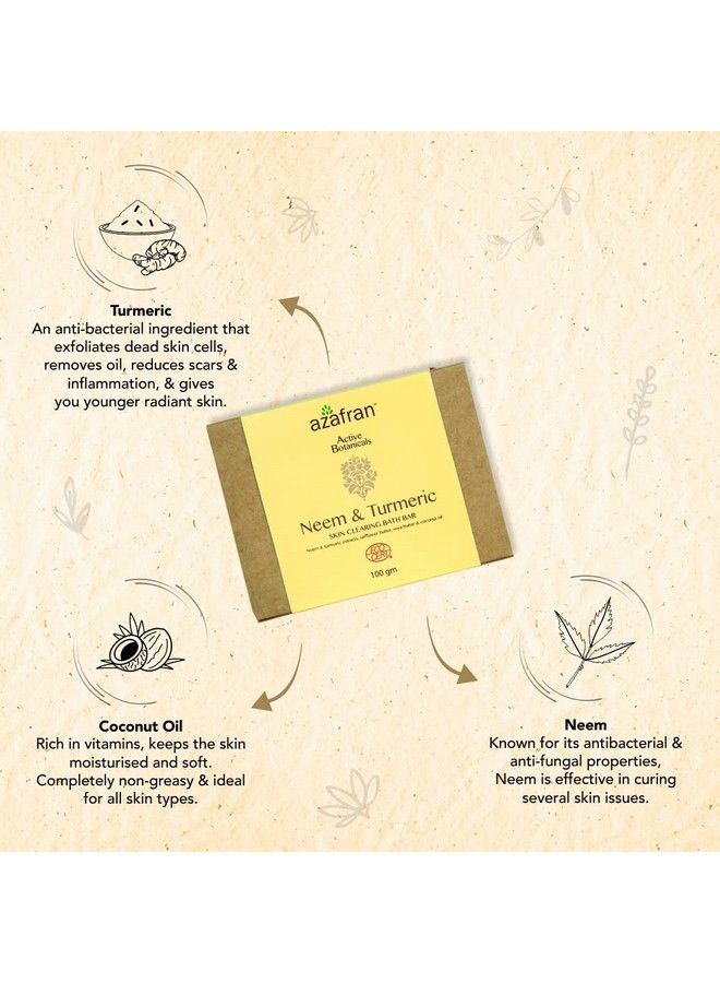 azafran Neem & Turmeric Skin Clearing Bath Bar 100Gm ; Handmade Soap For Deep Cleansing Organic Safflower And Moisturizing Soya Butter With A Blend Of Coconut Oil - Image 4