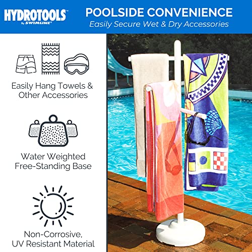 SWIMLINE HYDROTOOLS 89032 Free Standing Poolside Adjustable-Towel Rack With Water Weighted Base Three Arms Tier For Outdoors & Indoors Pool Patio Bathroom Accessory Holder Bar Drying-Stand - Image 3