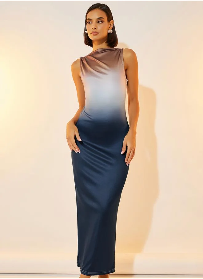 تايك تو Ombre Print Sleeveless Bodycon Midi Dress
