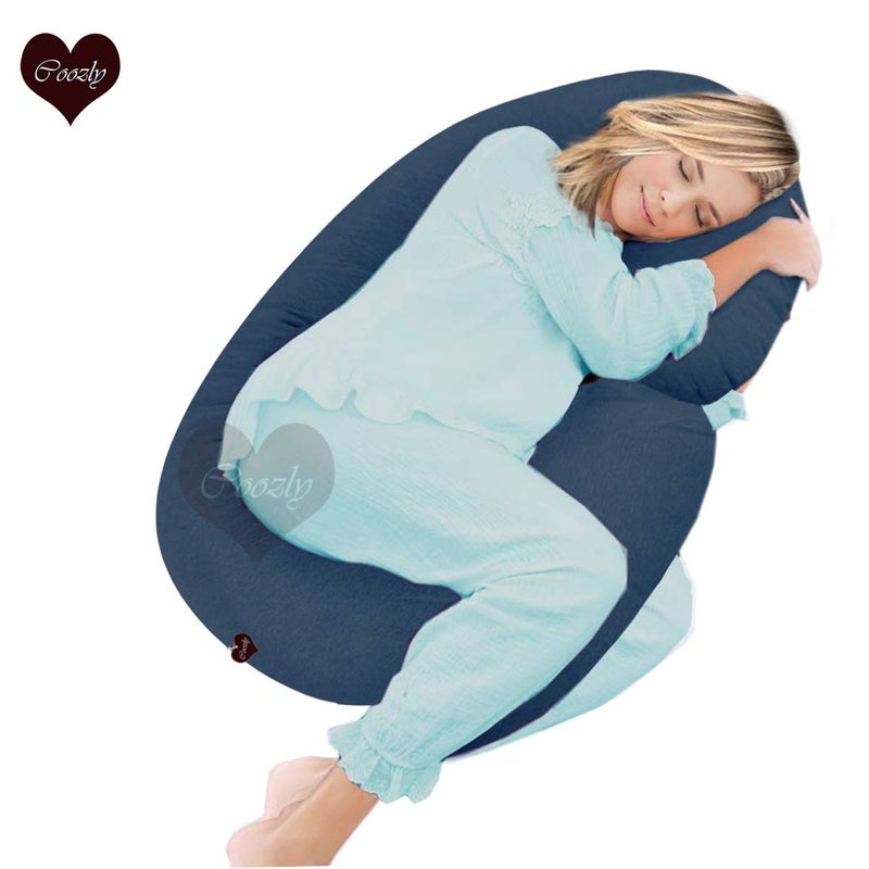 COOZLY Alpha Full Body Maternity Pillow - Maternity Pillow with Removable Cover (Cotton Navy, Cotton Cover)