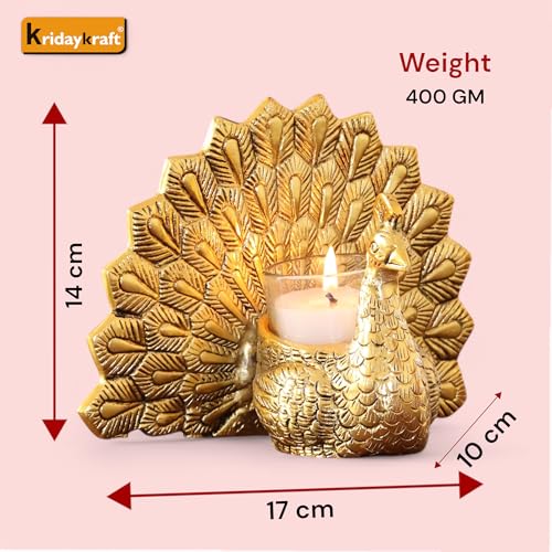 KridayKraft Metal Dancing Peacock Candle Holder Vastu Figurine for Good Luck and Love,Candle Holder for Home Decor Tabletop Living Room Office,Showpiece Statue for Gifting, 4.6 x 17 Centimeters, Gold - Image 3