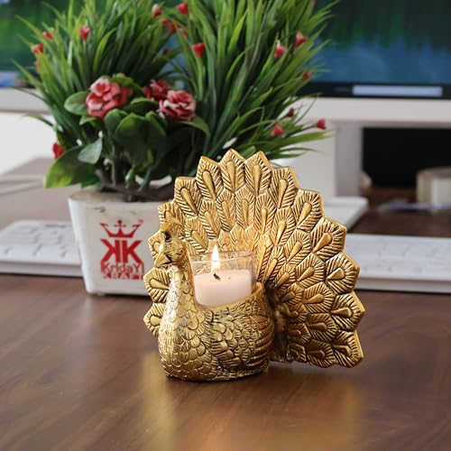 KridayKraft Metal Dancing Peacock Candle Holder Vastu Figurine for Good Luck and Love,Candle Holder for Home Decor Tabletop Living Room Office,Showpiece Statue for Gifting, 4.6 x 17 Centimeters, Gold - Image 5