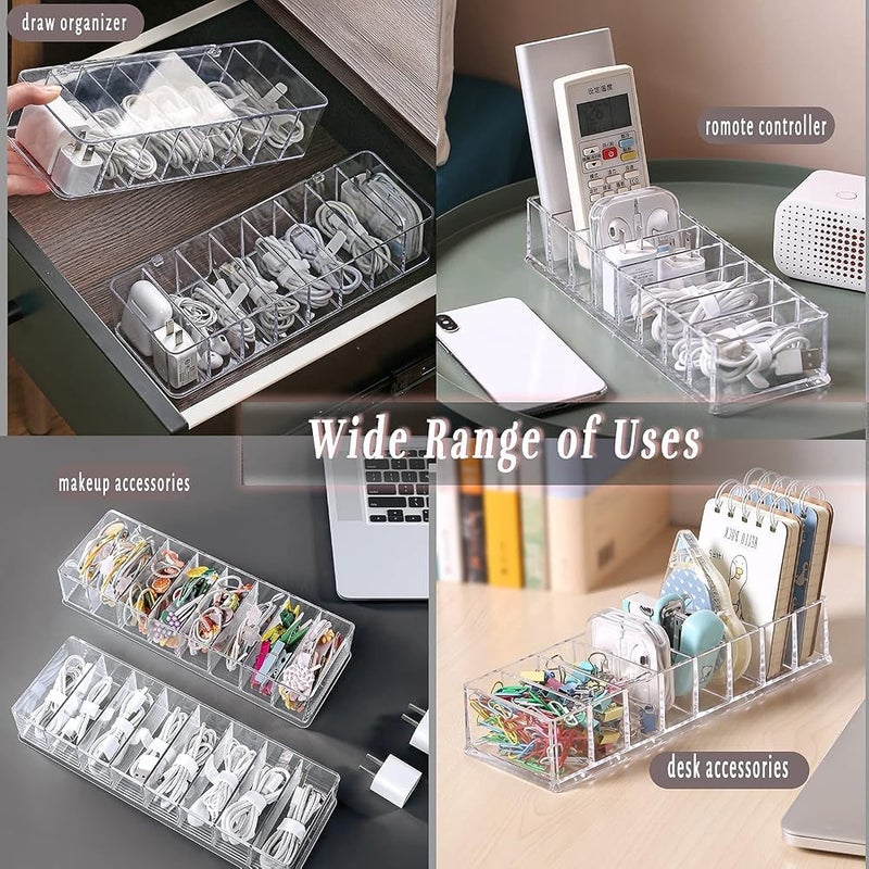 Blue Ocean Transparent Data Cable Organizer Storage Box With Cover Lid Charger Cables Organiser Desk Storage Organizer Cable Management 2m Hook and Loop Tape roll straps ,10 silicon Cable Ties - Image 3