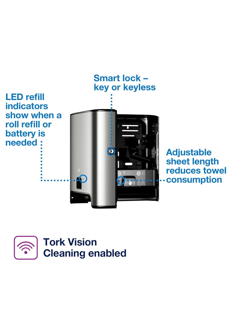 Tork Matic Hand Towel Roll Dispenser with Intuition Sensor Stainless Steel Image H1 OneataTime Dispensing  461202