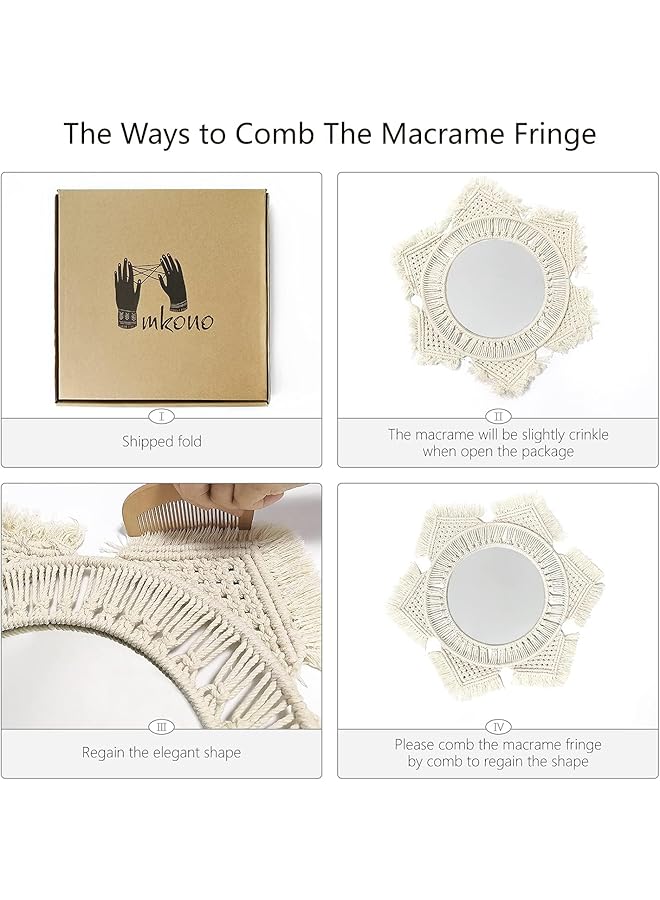 erorex Wall Mirror Decor Round Macrame Hanging Wall Art Decoration For Bedroom Nursery Living Room Apartment Office Entryways Home Teen Girl Mothers Gift Ivory - Image 5